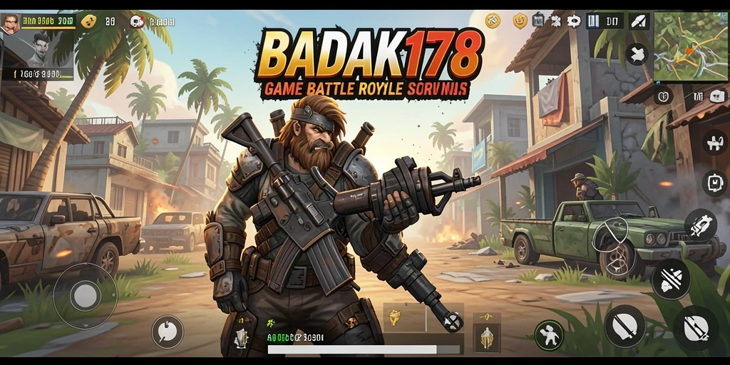 Screenshot utama BADAK178 menampilkan aksi gameplay Battle Royale yang mendebarkan.