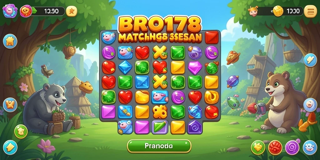 Tampilan gameplay seru di BRO178 dengan kombinasi permata warna-warni.