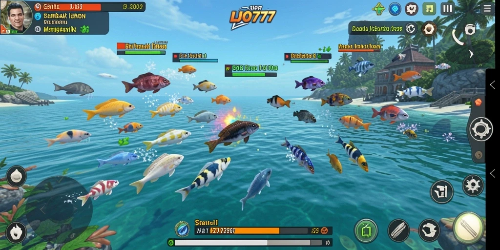 Tampilan gameplay LJO777 dengan aksi menembak ikan yang seru.