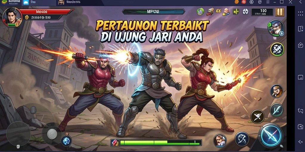 Gameplay seru MPO08 dengan pertarungan intens antar karakter.